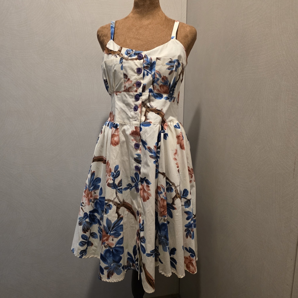 Zachary's Smile White Mini Dress with Blue and Peach Floral Print